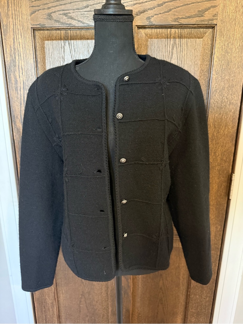 Deans of Scotland Classic Black Women's Boiled Wool Cardigan Sweater Large